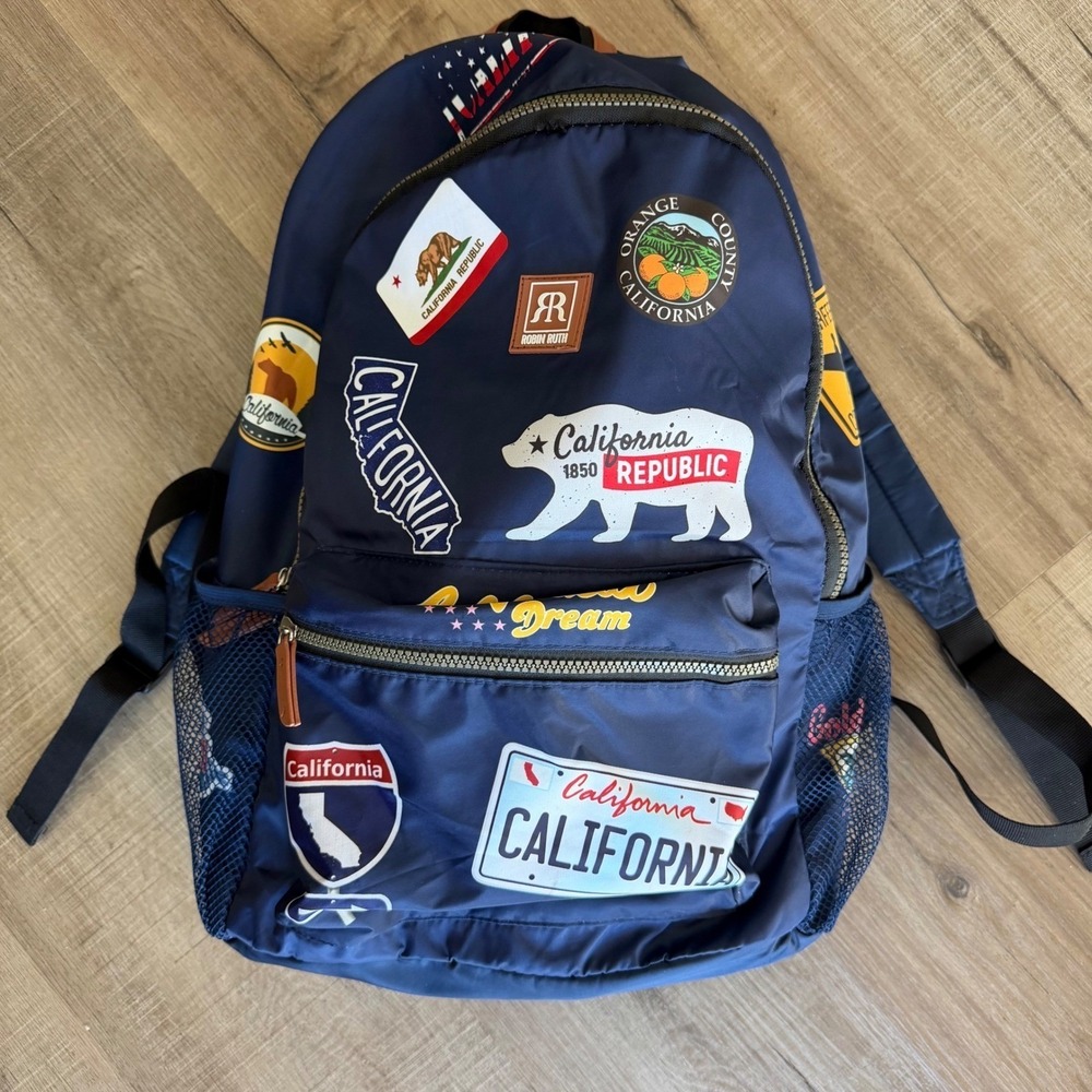 Robin Ruth California Republic Navy Blue Nylon Backpack Laptop Sleeve Souvenir